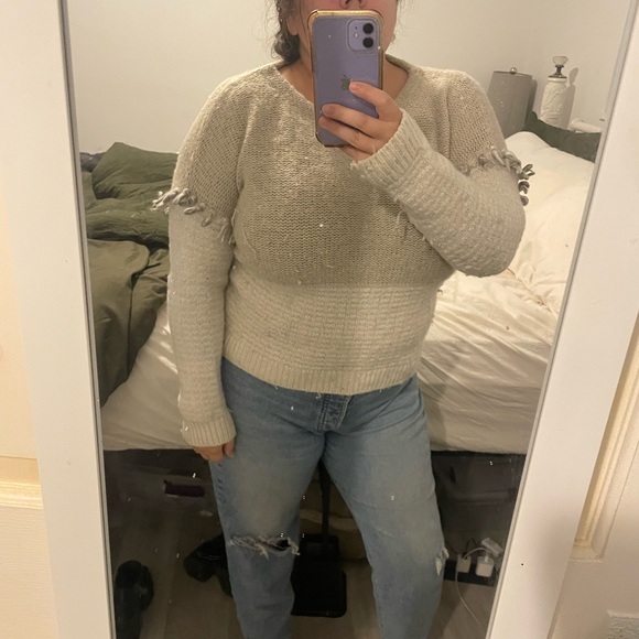 Madewell Neutral Colorblock Fringe Pullover Sweater - Picture 2 of 4